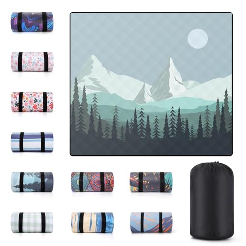 60x80" Waterproof Picnic Blankets Outdoor Sandproof Beach Blanket Foldable Big Ground Grass Mat Family Tent Camping Rug Backpacking Hiking Essentials Gifts Rv Car Travel Roadtrip Must Have - color: Blue-green Mountains, size: 6'8" x 5' (Rectangular)