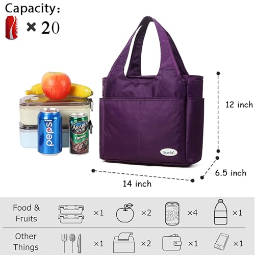Extra Large Insulated Lunch Tote Bag for Women Men, Leakproof Cooler Lunch Box Shoulder Purse with Side Pockets for Work - Purple - color: Purple