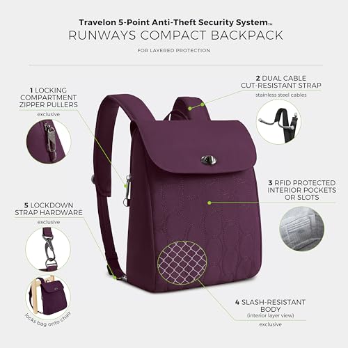 Travelon Anti-Theft Runways Compact Backpack - color: Plum