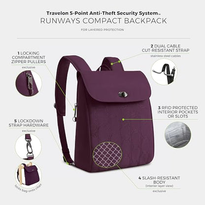 Travelon Anti-Theft Runways Compact Backpack - color: Plum