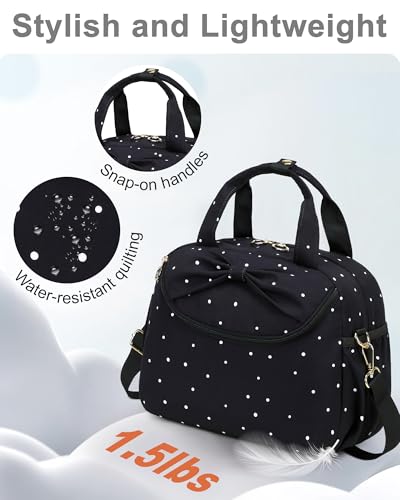 Bluboon Lunch Box for Women, Large Insulated Lunch Bag with Shoulder Strap, Adult Lunch Tote Teacher Nurse, Bow Lunch Cooler Gifts for Work Picnic Travel, Black (Black White Dots) - color: Black White Dots