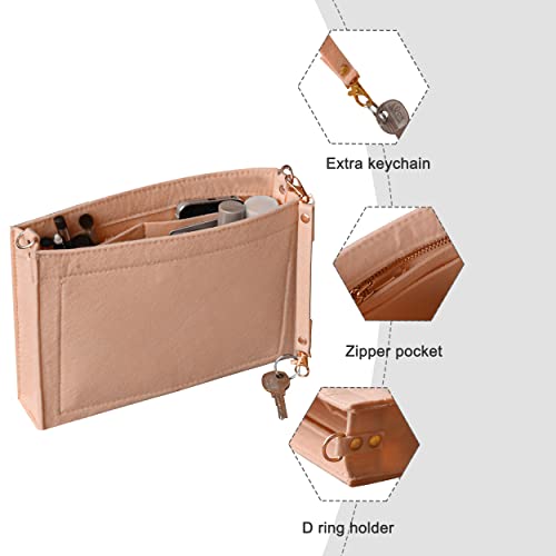 Felt Purse Tote Insert Fits Toiletry Pouch - Messenger Bag Liner - Women's Hangbag Purse Tidy Organizer with Gold Buckle&Keychain (Large-26, Pink) - color: Pink, size: Large-26