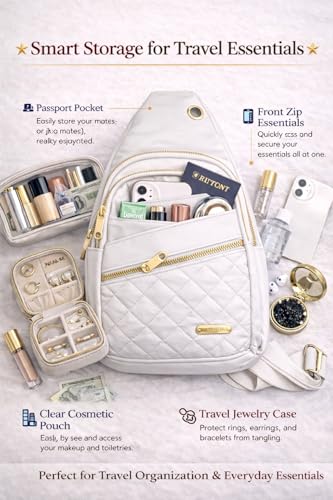 Travel Essentials Gift Set for Women – 7 Pc Travel Kit with Sling Bag, TSA Pouch, Jewelry Case & Sleep Mask - color: Winter Muse