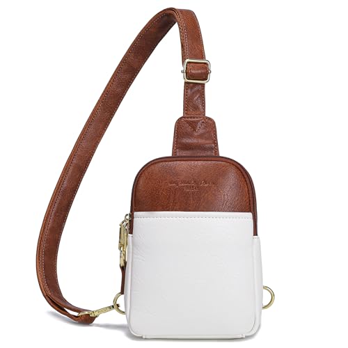Haytijoe Small Anti Theft Crossbody Bag for Women Faux Leather Lightweight Sling Bags RFID Blocking Fanny Pack for Travel - color: White Brown