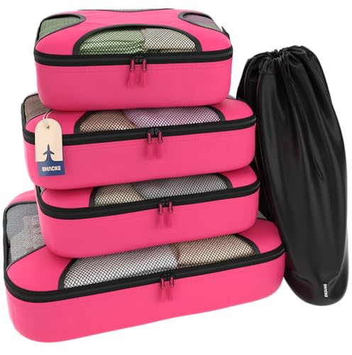 Shacke 5 Set Packing Cubes for Travel – Luggage Organizer & Suitcase Bags with Laundry Bag, Carry On Packing Organizer, Travel Accessories for Women Men (Precious Pink) - color: 5 Set - Precious Pink, size: Set of 5