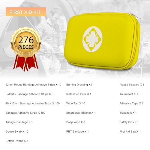 276PCS Hiking First Aid Kit for Home Personal Emergency Supplies Compact Bag for Backpack, First Aid Essentials Survival Kit for Business Travel Car Yellow AMORNING - style: 276Pcs-Yellow