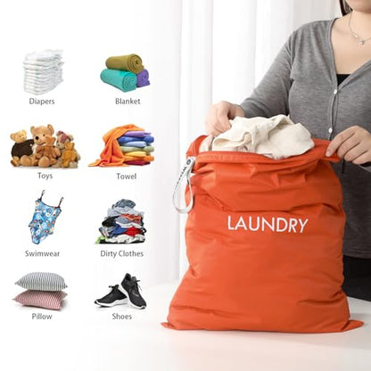 WiseBoy 2 Pack Laundry Bags, Travel Laundry Bag for Dirty Clothes, Washable Nylon Wet Dry Bag, Swimming Yoga Bathing Suit Workout Wet Dry Bags - color: Orange