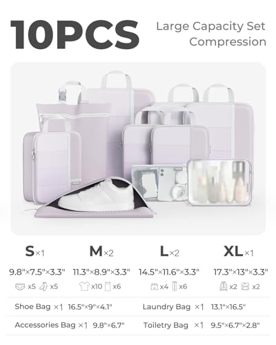 Percover Compression Packing Cubes for Travel, 10-Piece Structured Compression Organizer Set with Toiletry Bag, Laundry Bag & Shoe Bag for Carry-On & Checked Luggage, Purple - color: Purple, size: 10 Set