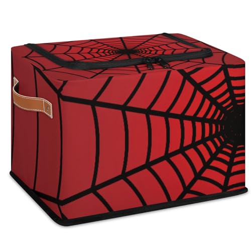 Red Web Storage Bins With Zipper Lid, Collapsible Trunk Organizer, Car Organizers and Storage Bins with Lids, Decorative Storage Boxes with Handle, Home Storage Baskets For Organizing - color: Red Web