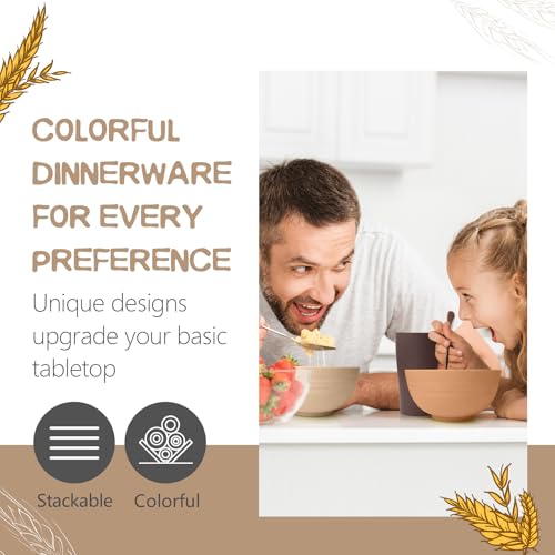 Teivio 32-Piece Kitchen Plastic Wheat Straw Dinnerware Set, Service for 8, Dinner Plates, Dessert Plate, Cereal Bowls, Cups, Unbreakable Colorful Plastic Outdoor Camping Dishes, Desert - color: Desert