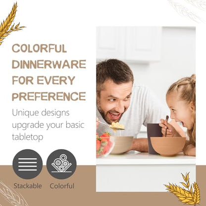 Teivio 32-Piece Kitchen Plastic Wheat Straw Dinnerware Set, Service for 8, Dinner Plates, Dessert Plate, Cereal Bowls, Cups, Unbreakable Colorful Plastic Outdoor Camping Dishes, Desert - color: Desert