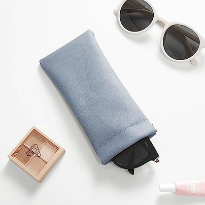 3 Pack Leather Eyeglasses Cases PU Soft Sunglasses Pouch Squeeze Top Portable Glasses Cases for Men Women - color: Blue Blue Blue