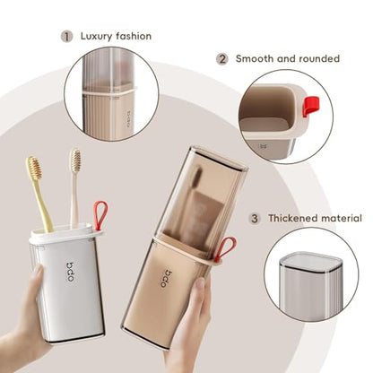 Topavatop Toothbrush Travel Case, 2 in 1 Toothbrush Holder and Rinse Cup, Large Capacity Toothbrush Cup with Cover, Portable Travel Toothbrush Holder for Traveling, Camping, Trip - 1Pcs - Grey&White - color: Gray White