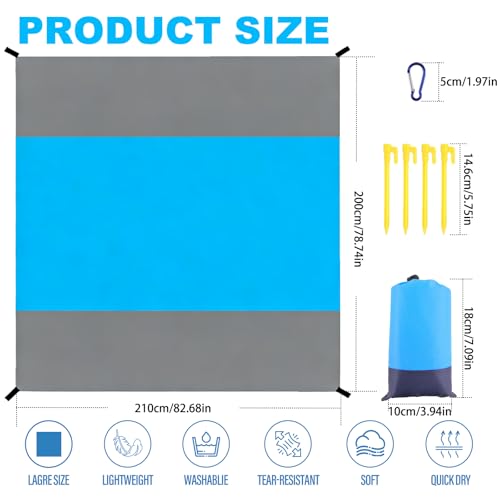 Decorwell Beach Blanket Waterproof Sandproof 79"x83" 1-4 Adults Extra Large Beach Mat Quick Drying Outdoor Picnic Mat Beach Accessories for Travel, Camping, Hiking - size: 79"x83" 1-4 Adults