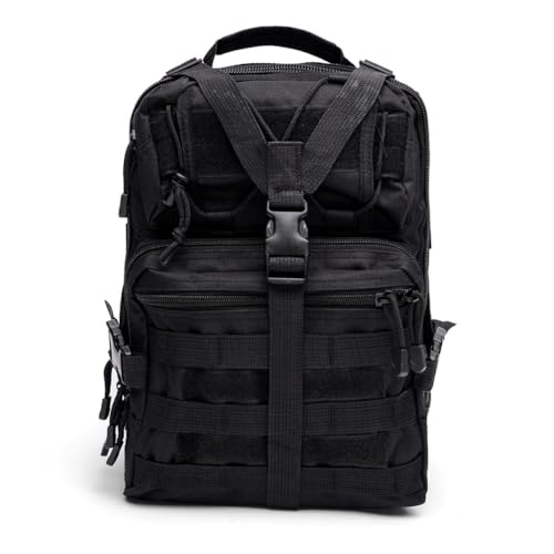 Men's Tactical Sling Bag Small Sling Backpack Military Rover Shoulder Bag Molle Assault Range Bag Camping Hunting - color: Black