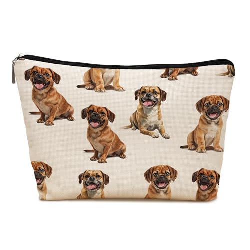 Puggle Dog Makeup Bag, Puggle Lovers Gifts Cosmetic Bag for Women, Dog Mom Lovers Owner Gifts for Women Christmas, Pet Lover Gift Zipper Travel Makeup Pouch for Purse - color: puggle