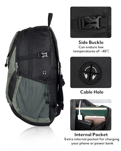 WATERFLY Lightweight Packable Hiking Backpack: 30L Foldable Travel Daypack Ultralight Camping Day Pack for Woman Man - color: Black & Grey