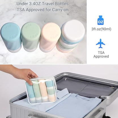 11 Pack Travel Bottles for Toiletries, TSA Approved 3oz Leak Proof Refillable Silicone Squeezable Containers Kit for Shampoo Lotion Conditioner with Toiletry Bag - color: 11pack/Colorful 2