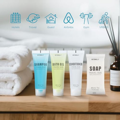 10 Sets Hotel Toiletries Set Bulk, 40 Pcs Travel Mini Bundle Amenities with Shampoo, Conditioner, Body Wash & Bar Soap - White Tea Scent - Guest Supplies for Airbnb, Motel, Hospitality - size: 0.88 Fl Oz (Pack of 40)