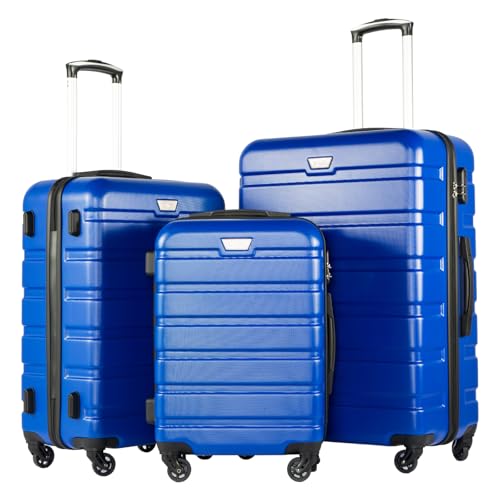 Coolife 3-Piece Lightweight Hardside Spinner Luggage Set with TSA Lock - color: Blue, size: 20in24in28in