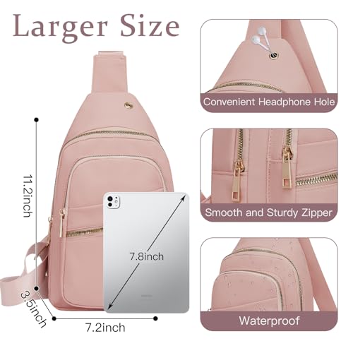 Small RFID Waterproof Travel Crossbody Sling Bags for Women Men, Hands Free Lightweight Sling Backpack Fanny Pack Cross Body Bag for Outdoors Hiking Traveling Fitness Commuting Leisure Pink - color: Pink
