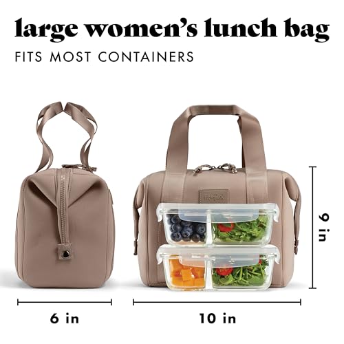 Fit & Fresh Remi Lunch Bag for Women Work – Neoprene Lunch Tote with Containers & Ice Pack, Reusable Meal Prep Lunch Box, Large Capacity, Machine Washable, Taupe - color: Taupe