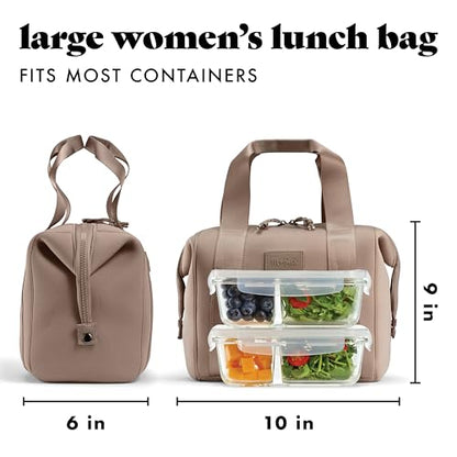 Fit & Fresh Remi Lunch Bag for Women Work – Neoprene Lunch Tote with Containers & Ice Pack, Reusable Meal Prep Lunch Box, Large Capacity, Machine Washable, Taupe - color: Taupe