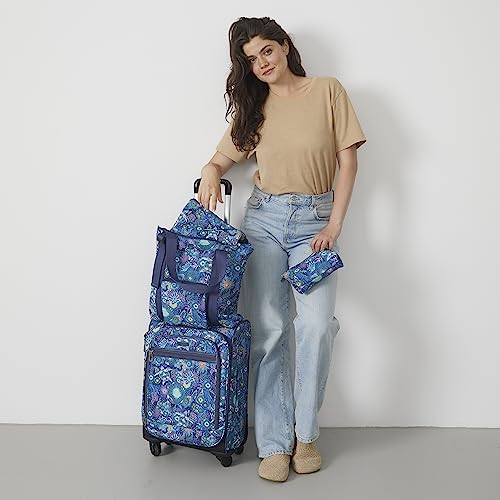 Sakroots On the Go 4 Piece Travel Bundle, Includes 21" Rolling Suitcase, Packable Large Tote, Medium & Small Pouches - color: Royal Blue Seascape