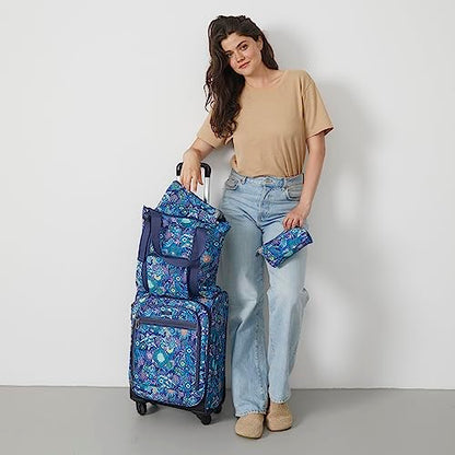 Sakroots On the Go 4 Piece Travel Bundle, Includes 21" Rolling Suitcase, Packable Large Tote, Medium & Small Pouches - color: Royal Blue Seascape