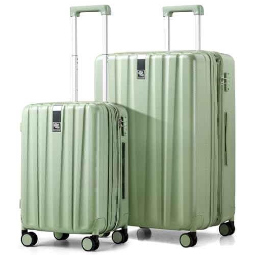Hanke Expandable Hard Shell Luggage Sets 2 piece Carry on Luggage with Wheels Suitcases Lightweight Checked Travel Luggage Rolling Large Suitcase Travel Luggage Bag Woman Men 20/29 Inch(Bamboo Green) - color: Bamboo Green, size: Expandable 2 piece Set（20/