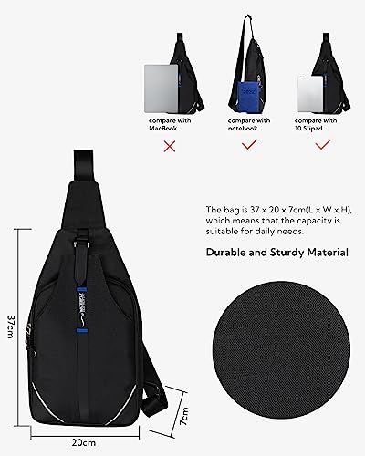 WATERFLY Medium Crossbody Sling Backpack Anti Theft Backpack for Traveling Chest Shoulder Bag - color: Black(medium)