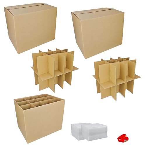 2 Sets Moving Boxes with Divider Kits,16 x 12 x 13 Inch Glassware Dish Packing Box Kitchen Moving Box Corrugate Dividers with 48 Pcs Foam Pouches,1 Pcs tape rolls with dispenser(Two Layer) - style: 2 Sets-two layer-16x12x13in