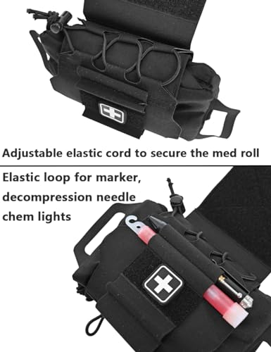 SABADO Rapid/Quick Deploy First Aid Kit Pack Tactical IFAK Pouch Two-Piece System Med Roll Carrier Hypalon Handle Outdoor Sport Hunting Bag - color: Black