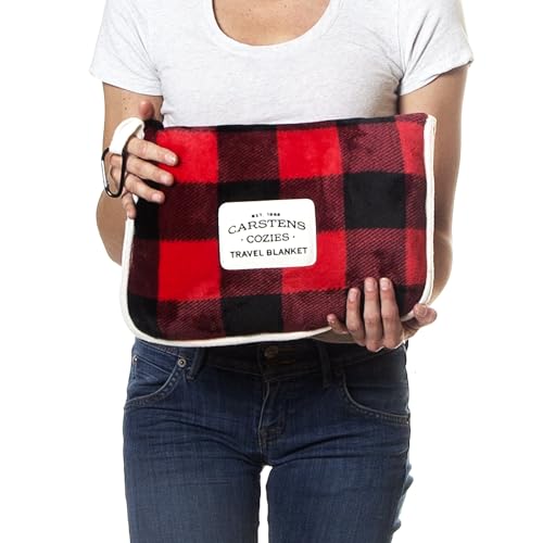 Carstens, Inc. Travel Blanket, Premium Compact 2-in-1 Airplane Blanket/Pillow, Red Buffalo Plaid - color: Red Buffalo Plaid