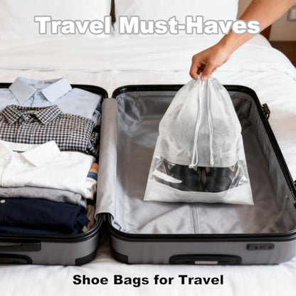 20 Pack Shoe Bags for Travel, 17" x 12.6" Drawstring Shoe Organizers with Clear Window, Breathable Non-Woven Dustproof Pouches for Luggage & Closet (White) - color: White