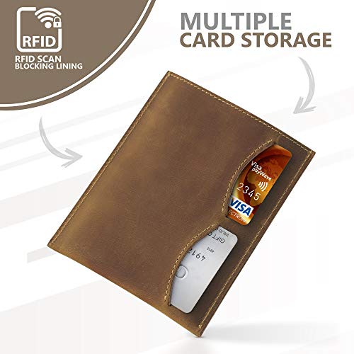 WANDERINGS Leather Passport Holder – Travel - Handmade Genuine Leather Wallet with Passport Pocket and Card Slots - RFID Blocking for Security Against Data Theft - style: Sleeve