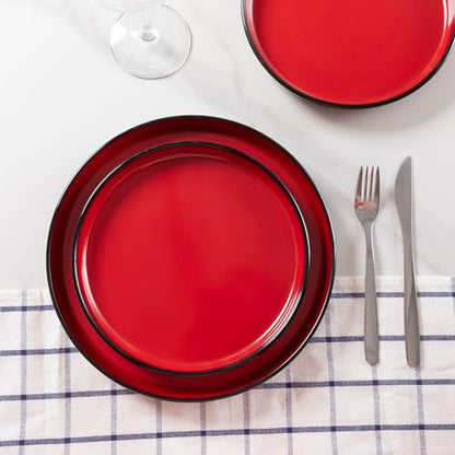 12-piece Dinnerware Sets Service for 4 - Dinner Plate, Dessert Plates, Cereal Bowls, Lightweight Melamine Plates and Bowls Sets, RV, Kitchen Dishes for Outdoor Use, Red and Black - color: Black and Red