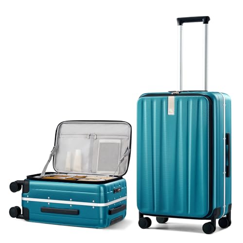 Hanke 24 Inch Checked Luggage Hard Shell Top Opening Aluminum Frame Hardside Medium Suitcase with Spinner Wheels, Durable Rolling Luggage for Men & Women Travel, Caribbean Blue - color: Caribbean Blue, size: 24 Inch