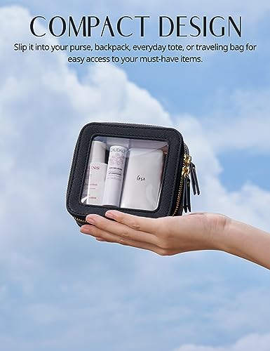 Popvibe Clear Makeup Bag Travel Cosmetic Case Transparent Toiletry Bag with Zipper, Portable Make Up Organizer Traveling Compact Car Bag for Essentials - color: Black, style: Mini Chic