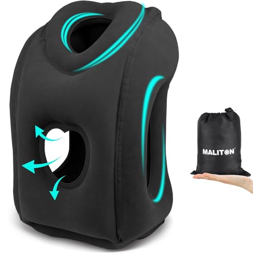 Maliton Inflatable Travel Pillow for Airplane Comfortable Sleeping to Relieve Neck and Shoulder Pain, Support Head Inflatable Pillow for Long Flights, Used for Airplanes, Cars, Trains, Office(Black) - color: Black