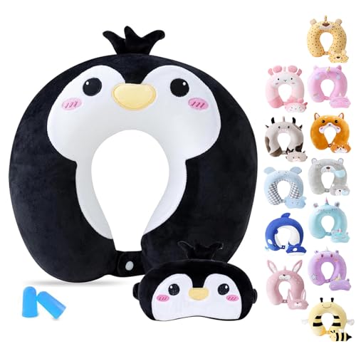 Cirorld Travel Pillow for Kids Adult Cute Neck Pillow for Traveling Memory Foam Airplane Pillow Sleep Mask Animal Flight Pillow Head Rest Neck Support for Cars Long Flights (Penguin, 9-12 Y/O) - color: Penguin, size: 9-12 Y/O