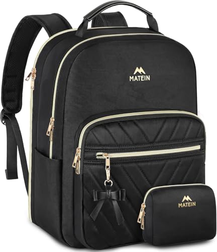 MATEIN Backpack Purse for Women, 17 inch Stylish Cute Waterproof Backpack Purse, Waterproof Fashion Casual Daily Shoulder Bag for Work College Travel, Gifts for Ladies, 2pcs Set, Black - color: Black, size: Large-17 inch