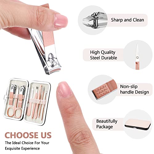 Hanaive 6 Set Manicure Set 48 Pcs Nail Clippers Pedicure Kit Gift for Fathers Day 8 in 1 Stainless Steel Grooming Kit Professional Nail Care Tools with Luxurious Travel Case for Men Women(Rose Gold) - color: Rose Gold