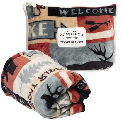Carstens, Inc. Travel Blanket, Premium Compact 2-in-1 Airplane Blanket/Pillow, Lake House - color: Lake House