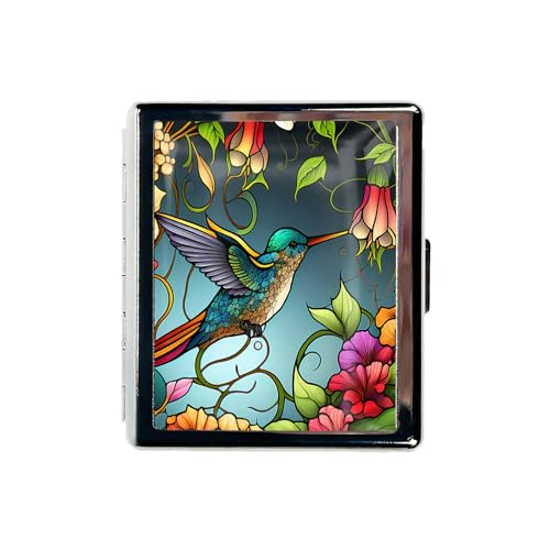 Travel Pill Organizer Small Pill Case for Purse Essentials 7 Days Cute Pill Box with Mirror Portable Pill Box for Pocket or Purse Pill Containe Travel Gifts (Stained Glass Hummingbird)