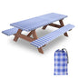 8ft Picnic Table and Bench Cover, Camping Essentials RV Gear, 96 in Waterproof Windproof Outdoor Elastic All Around Tablecloth, Fitted Rectangle Tables and Seats, Blue-White Checkered - color: Blue-white Checkered, size: 96"