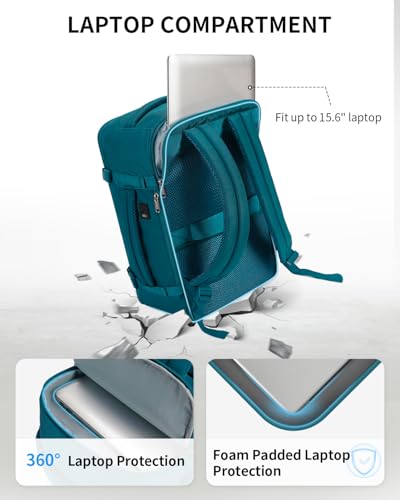 ECOHUB Travel Backpack for Men Women, Carry on Backpack with USB Charging Hole, Spirit Airlines Personal Item Bag Flight Approved, 15.6 Inch Laptop Backpack with Anti Theft Pockets, 30L, Blue Green - color: Blue Green, size: 18 inch underseat