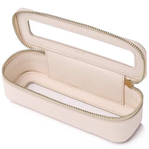 Makeup Brush Case Slim Clear Makeup Bag Travel Cosmetic Case and Waterproof Toiletry Makeup Bag with Zipper Purse Organizer for Women (Beige, Slim) - color: Beige, size: Slim