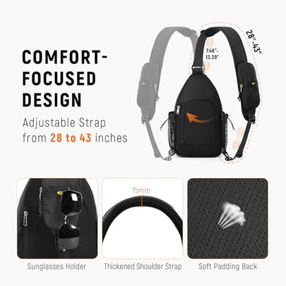 SKYSPER Sling Bag Anti-Theft Crossbody Bag RFID Travel Cross Body Shoulder Sling Backpack - color: Black