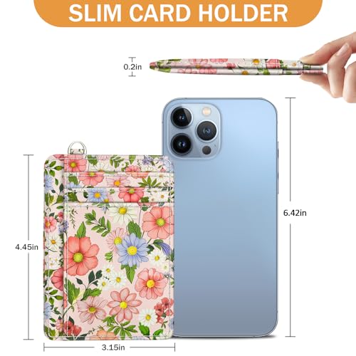Yonlevres Credit Card Holder Slim Wallet, Floral RFID Wallet Women Front Pocket Small Card Holder, Travel Cute Thin with ID Window PU Leather RFID Blocking Case Organizer Gift Girls Ladies - color: Floral